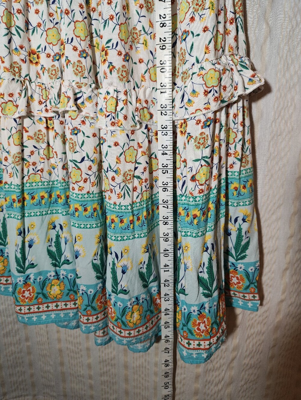 Bohemian Strapless Floral Maxi Dress in Turquoise & White - Picture 6 of 11